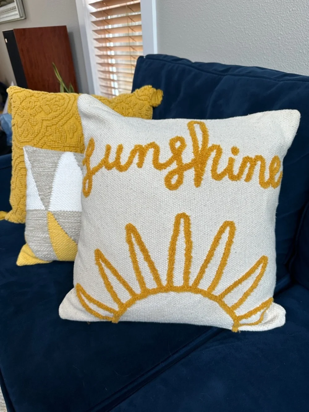 Sunshine novelty punch needle embroidered pillow with removable cover